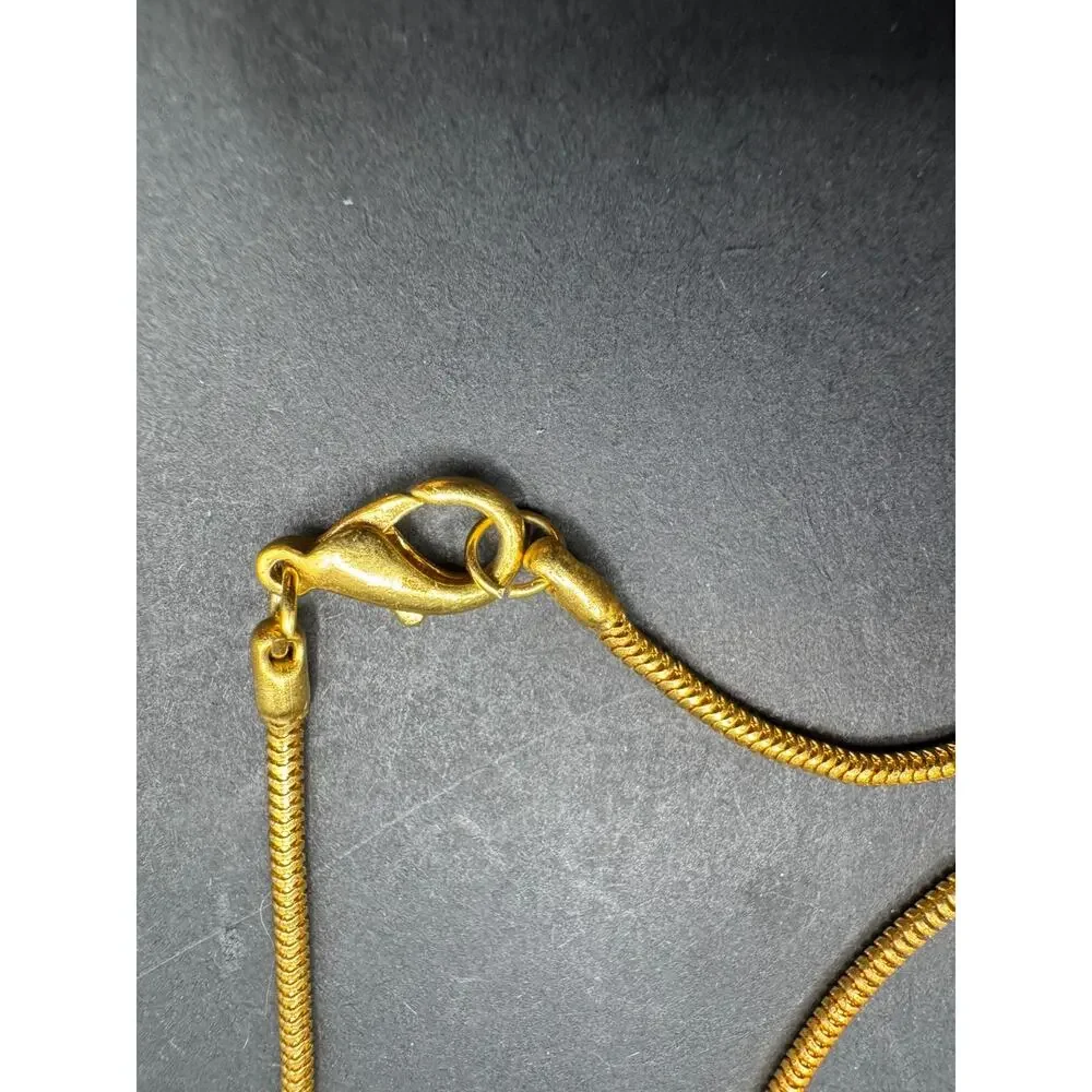 Vintage Gold Tone Basket Weave Heart Pendant Snake Chain Necklace 29.5